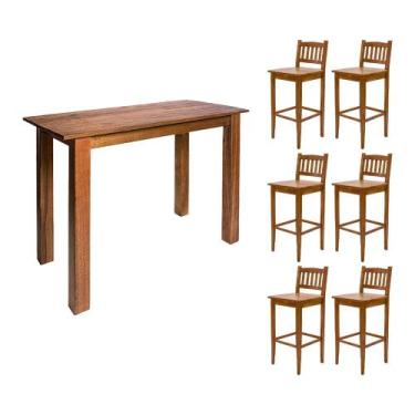 Imagem de Aparador de Apoio 1,60m para Bar Rústico Decorativo com 6 Banquetas Bh