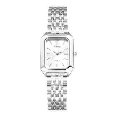Imagem de OIDEA Relógio feminino quadrado: elegante barra retangular mostrador analógico de quartzo relógio de pulso pulseira destacável relógio casual vestido de negócios feminino, A. Prateado