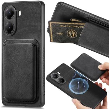 Imagem de Ephoou Capa magnética para Xiaomi Poco X7 Pro com compartimento destacável para cartão de crédito, capa ultrafina resistente a arranhões de couro PU para Xiaomi Poco X7 Pro. TCK-Retro Preto