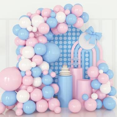 Imagem de PATYDECRO Kit De Guirlanda De Balões Rosa E Azul, 124 Peças De Arco De Balões De Látex Rosa, Branco E Azul Para Aniversário, Chá De Bebê, Decoração De Festa De Revelação De Gênero