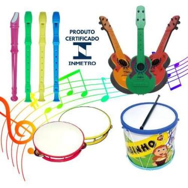 Imagem de Kit Musical Brinquedos Educativo C/4 Instrumentos Bumbo Violão Pandeir