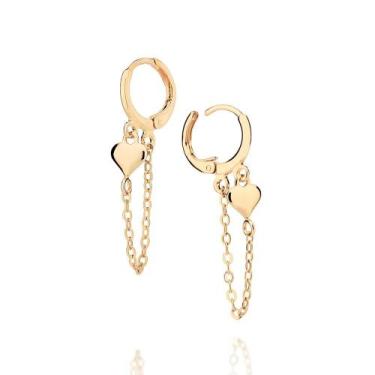 Imagem de Brincos rommanel feminino banhado ouro 18k argola coração 527417