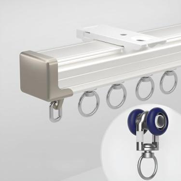Imagem de Trilho de cortina de liga de alumínio, 70 cm (2,29 pés) - 600 cm (20 pés) trilho de cortina silencioso com rolos, postes de cortina deslizantes resistentes - suporte de teto ou parede, branco, 130 cm