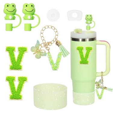 Imagem de Liangang Conjunto de 8 peças de acessórios de copo para Stanley 850 g 1,134 g, incluindo bota, tampa à prova de derramamento, 2 peças de capa de canudo Stanley e 2 peças de letras adesivas (verde V)