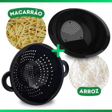 Imagem de Escorredor de Massa + de Arroz Lavador de Alimentos Preto Peneira - Un