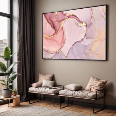 Imagem de Quadros decorativos com Moldura Sala Quarto Abstrato Marmore Rosa Gran