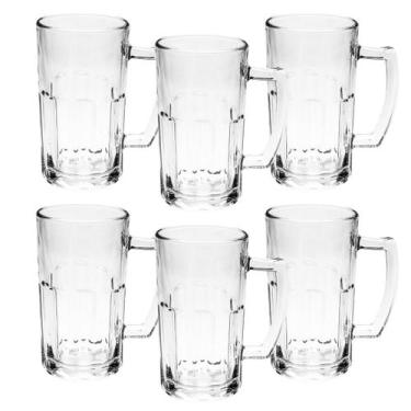 Imagem de 6 Caneca Vidro Chopp Cerveja Restaurante Bar Churras 555ml Trabalhada 
