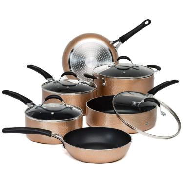 Imagem de Conjunto de Panelas e Frigideiras Antiaderentes, 10 Peças, Dourada, ECOLUTION , Dourado