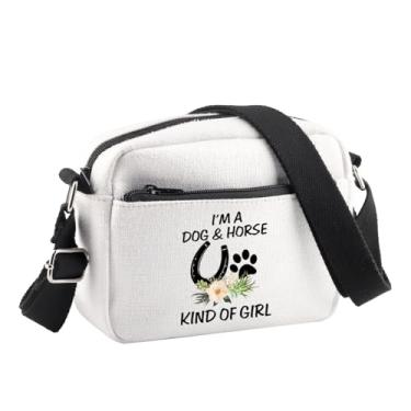 Imagem de BDPWSS Presente para amantes de cavalos I'm a Dog And Horse Kind Of Bolsa transversal com estampa de pata presente de ferradura presente para amantes de cães presente de treinador de cavalos, Cb para