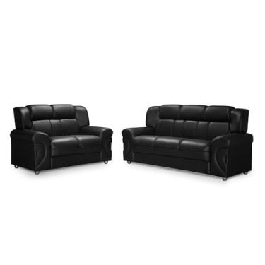 Imagem de Conjunto Sofá 2 e 3 Lugares Cronos - Estofado - Corino Preto