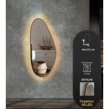 Imagem de Espelho Decorativo Orgânico 06 Borda em Couro com Led - Liz Decor