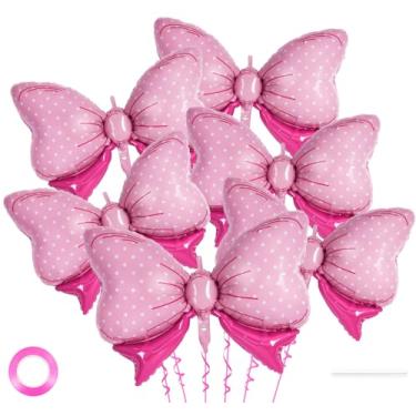 Imagem de YOTHORN 6 balões de laço rosa para meninas, balões de folha de laço de 89 cm, decorações de revelação de gênero de laços rosa para festa de aniversário, casamento, chá de bebê, rato, decoração de