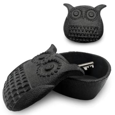 Imagem de Escondedor de chaves de coruja de ferro fundido SAFE – Porta-chaves oculto ao ar livre, estátua decorativa de jardim, esconderijo secreto para chaves sobressalentes, solução discreta e durável, ideal