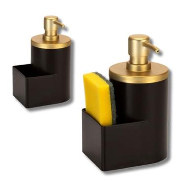 Imagem de Porta sabonete líquido ou Detergente 2 em 1 com Porta Esponja, Preto com Dourado Luxo