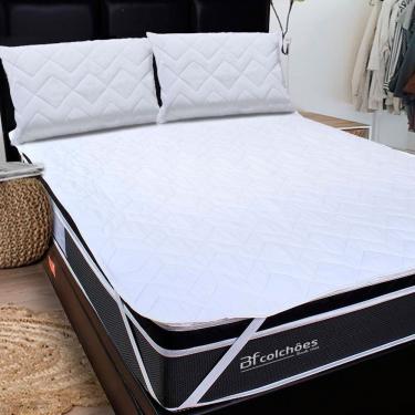 Imagem de Protetor De Colchão + Capa De Travesseiro Queen 100% Impermeável Matelassado 140 Fios 100% Algodão 158x198x34cm - BF Colchões