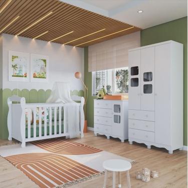 Imagem de Quarto de Bebê com Guarda Roupa e Cômoda com Janelas e Berço Americano Nina 100% Mdf Espresso
