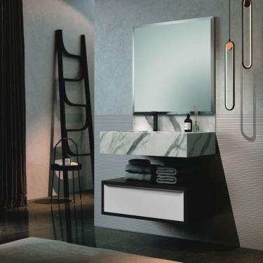 Imagem de Conjunto para Banheiro 1 Espelho Bisotê 1 Gaveteiro 1 Bancada com Cuba Max Blu Lavatórios Bumi