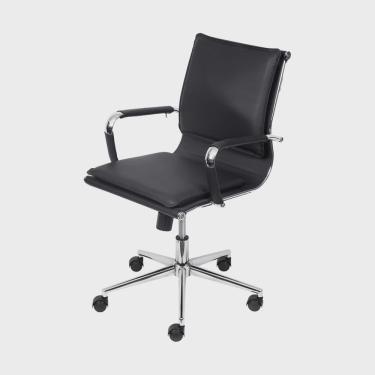Imagem de Cadeira Escritório Baixa Estofada em Corino com Rodízios 3304 or Design Preto