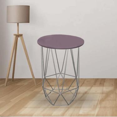 Imagem de Mesa Lateral de Canto Industrial Lizie Aramado Ferro Prata Tampo mdf Redondo Rose - Ahazzo Móveis