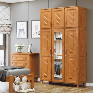 Imagem de Guarda-Roupa Solteiro 6 Portas 3 Gavetas Internas com Espelho Grécia em Madeira Mel - Cavazotto