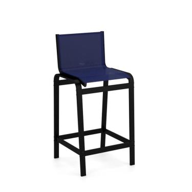 Imagem de Banqueta Alta Bancada Alumínio Preto Tela Azul