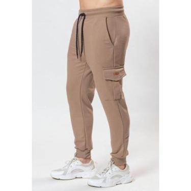 Imagem de Calça Masculina Moletom Jogger Bolso Cargo Argila-Masculino