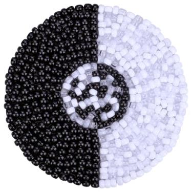 Imagem de Contas de pônei de plástico para fazer joias, 1200 peças, multicoloridas, 0,9 x 0,6 cm, contas de artesanato DIY para pulseiras e tranças de cabelo (preto + branco)