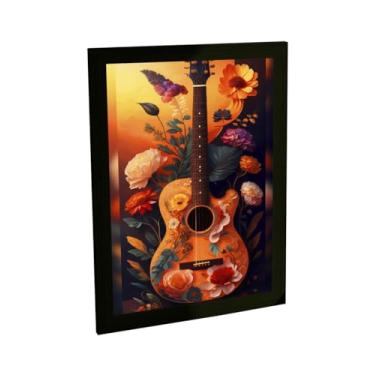 Imagem de Quadro Decorativo Violão Ilustração Flores Musica Rock Decoração Poster Quarto Sala