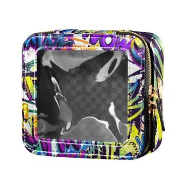 Imagem de Fitrendlovey Bolsa de cosméticos com zíper e design de claraboia, organizador portátil de couro PU para necessidades de viagem femininas, T7, one size