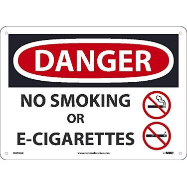 Imagem de NMC D676AB Danger - Placa para não fumar ou cigarros eletrônicos - 35,5 x 25,4 cm, texto vermelho/preto em branco, placa de perigo de alumínio com gráficos