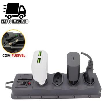 Imagem de Filtro de Linha  Régua de Tomada com Fusível Extensão Elétrica Bivolt 