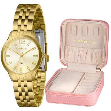Imagem de Relógio Lince Feminino Ref: Lrgh226l32 C2kx Dourado Estojo Porta Joia