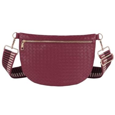 Imagem de Bolsas transversais de tecido para mulheres, cinto de couro, pochete de cintura, bolsa de ombro para mulheres, Borgonha