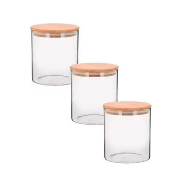 Imagem de Jogo 3 Potes De Vidro Hermético Mantimento Tampa Bambu 700ml - CLICK H