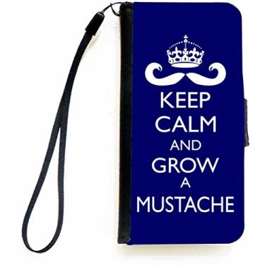 Imagem de Rikki Knight Capa carteira flip Keep Calm and Grow a Mustache cor azul com aba magnética para Apple iPhone 5c
