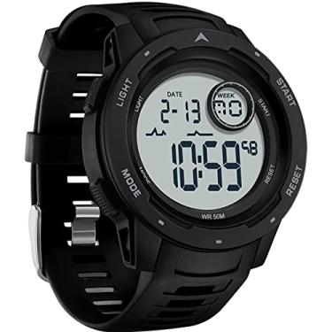 Imagem de findtime Relógio esportivo digital masculino vermelho para mulheres, Reloj para hombre tático militar 5ATM à prova d'água para homens com luz traseira de LED/alarme/data/cronômetro 12/24h unissex ao ar livre, Preto, branco