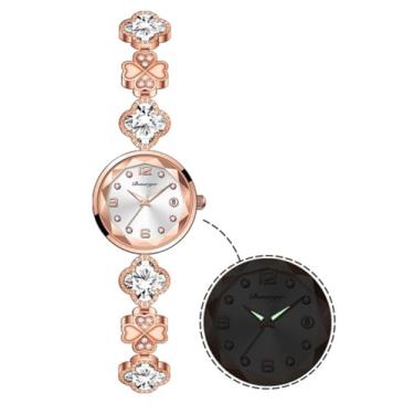 Imagem de BESTKANG Relógio de pulso feminino de luxo feminino de aço inoxidável luminoso à prova d'água com data, Branco, Tendência