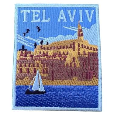 Imagem de Emblema bordado de Tel Aviv Israel (3,5 polegadas) Emblema bordado com ferro/costurado, lembrança de viagem de férias, velho Jaffa, emblema de turista