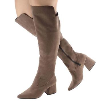 Imagem de Bota Feminina Cano Longo Bico Fino Salto Baixo Grosso Confortável Mont