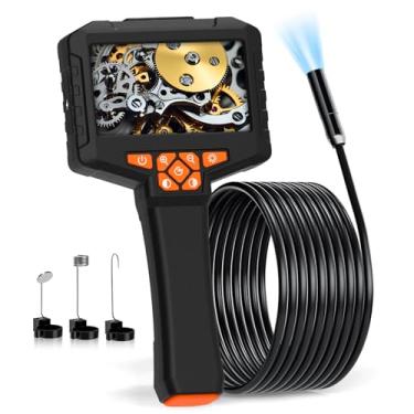 Imagem de Julaiwy Câmera de boroscópio com 8 luzes LED, câmeras de endoscópio industrial com luz de tela IPS 1920P HD de 4,3 polegadas, câmera de inspeção com cabo semirrígido de 5 metros à prova d'água