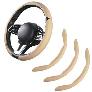 Imagem de Capa de volante de carro, couro, encaixe, conjunto com 3 peças, protetor antiderrapante, acessórios para volante, 36,8-38,1 cm, bege universal