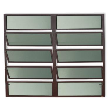 Imagem de Janela De Aluminio Basculante 2 Seções Plus Vidro Boreal 100cm X 120cm Brimak Corten