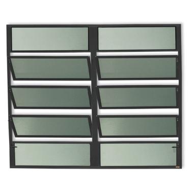 Imagem de Janela De Aluminio Basculante 2 Seções Plus Vidro Boreal 100cm X 120cm Brimak Preto