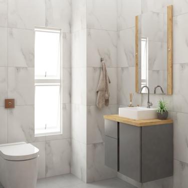 Imagem de Conjunto Para Banheiro Gabinete 60cm 1 Porta 2 Gavetas Castellon Com Cuba E Espelheira Darabas Agardi Cinza