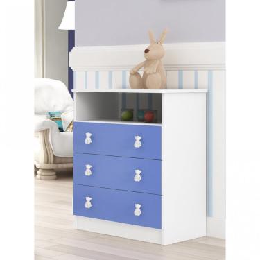 Imagem de Cômoda De Bebê 3 Gavetas 1 Nicho Arco-íris Djd Móveis Branco/azul