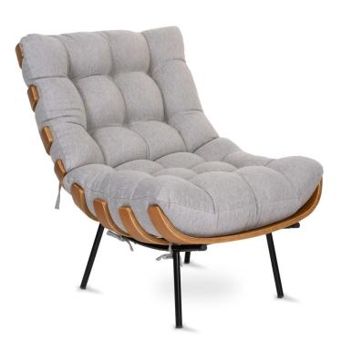 Imagem de Poltrona Costela Decorativa Sala De Estar Linho Cinza