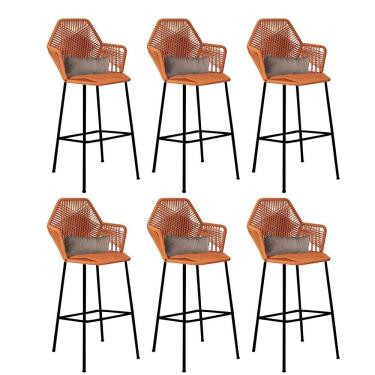 Imagem de Kit 06 Banqueta Alta Sttar Ferro Preto Fibra Terracota Almofada Sintético Bege