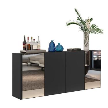 Imagem de Aparador Buffet 4 Portas Com Espelho Suspenso Vegas Multimóveis V3595 Preto Preto