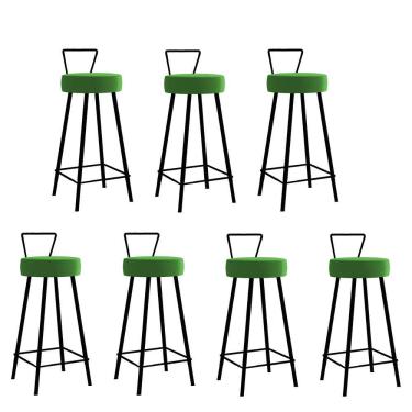 Imagem de Kit 07 Banqueta Alta Encosto Tays Eiffel Cozinha Bistrô Ferro Preto Corino Verde Amey Decor