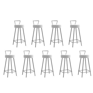 Imagem de Kit 09 Banqueta Alta Encosto Tays Eiffel Cozinha Bistrô Ferro Cinza Corino Branco Amey Decor